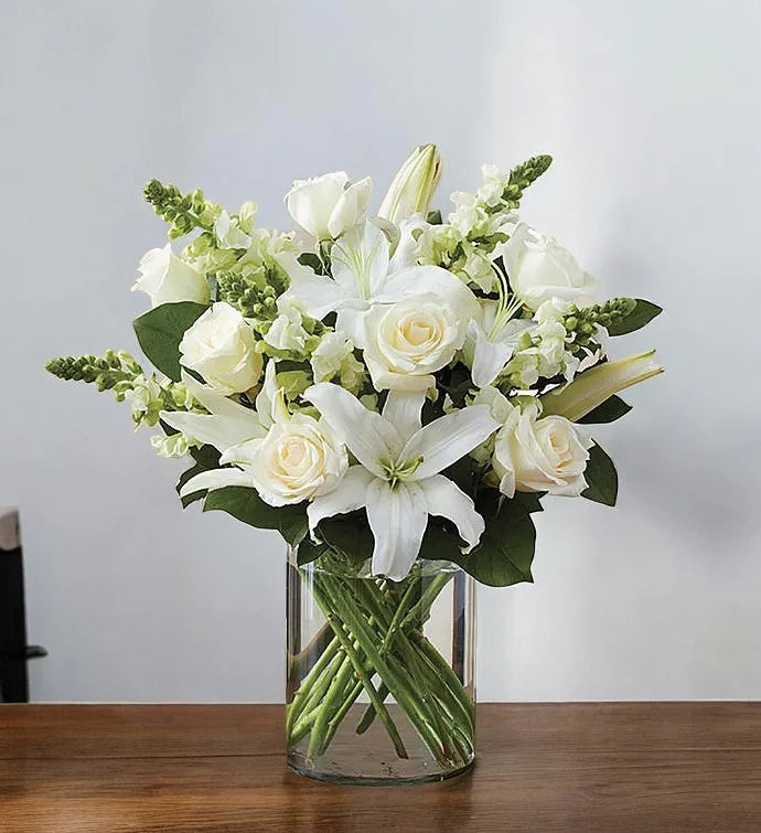 Tranquil Grace: White Rose and Lily Arrangement