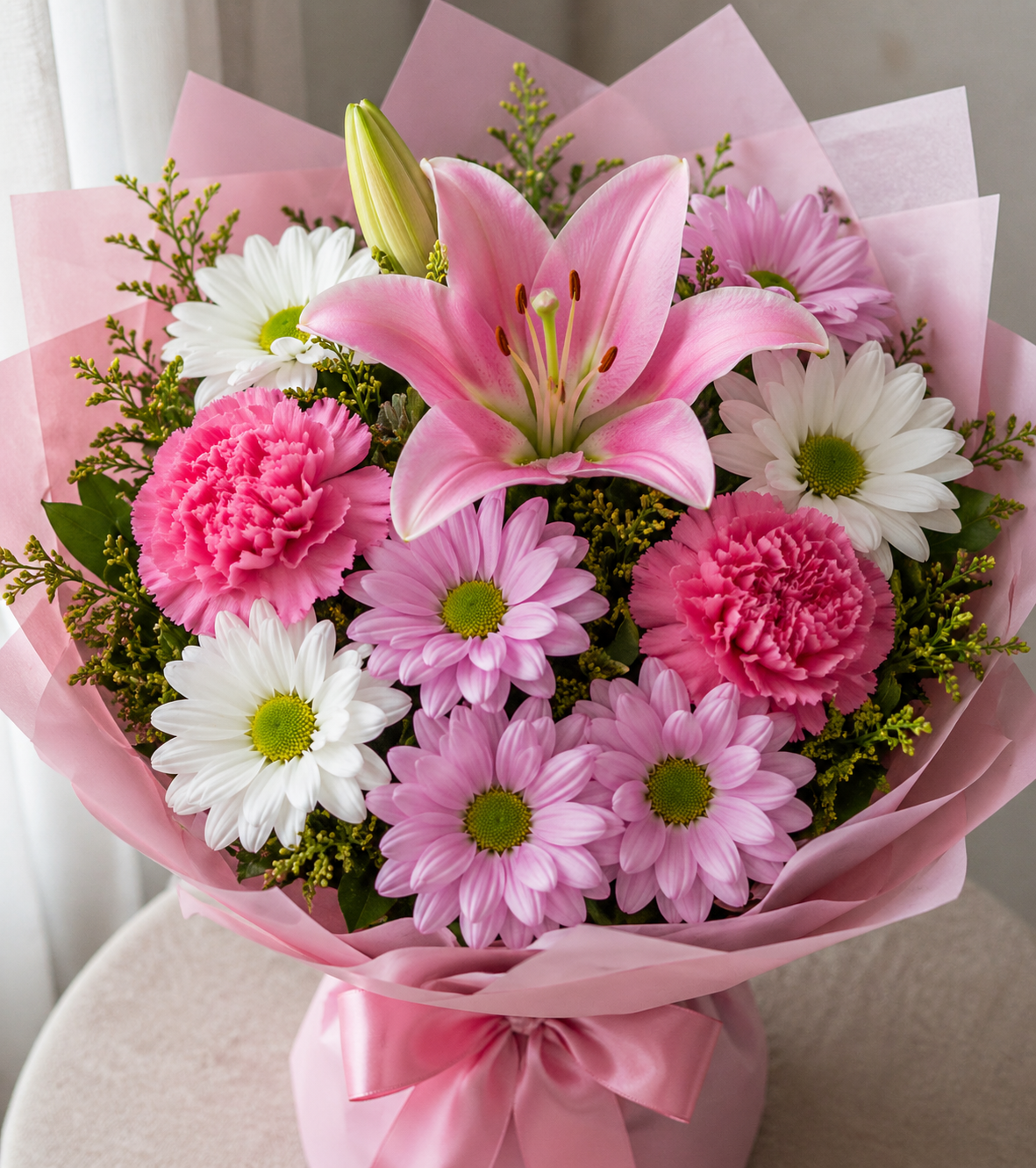 Pink Lily & Daisy Mixed Bouquet