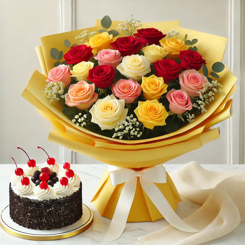 Radiant Celebration Rose & Cake Set