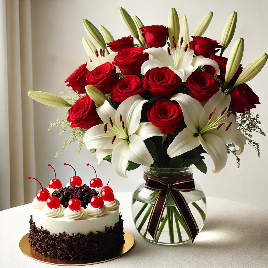 Classic Romance Bouquet & Cake Set