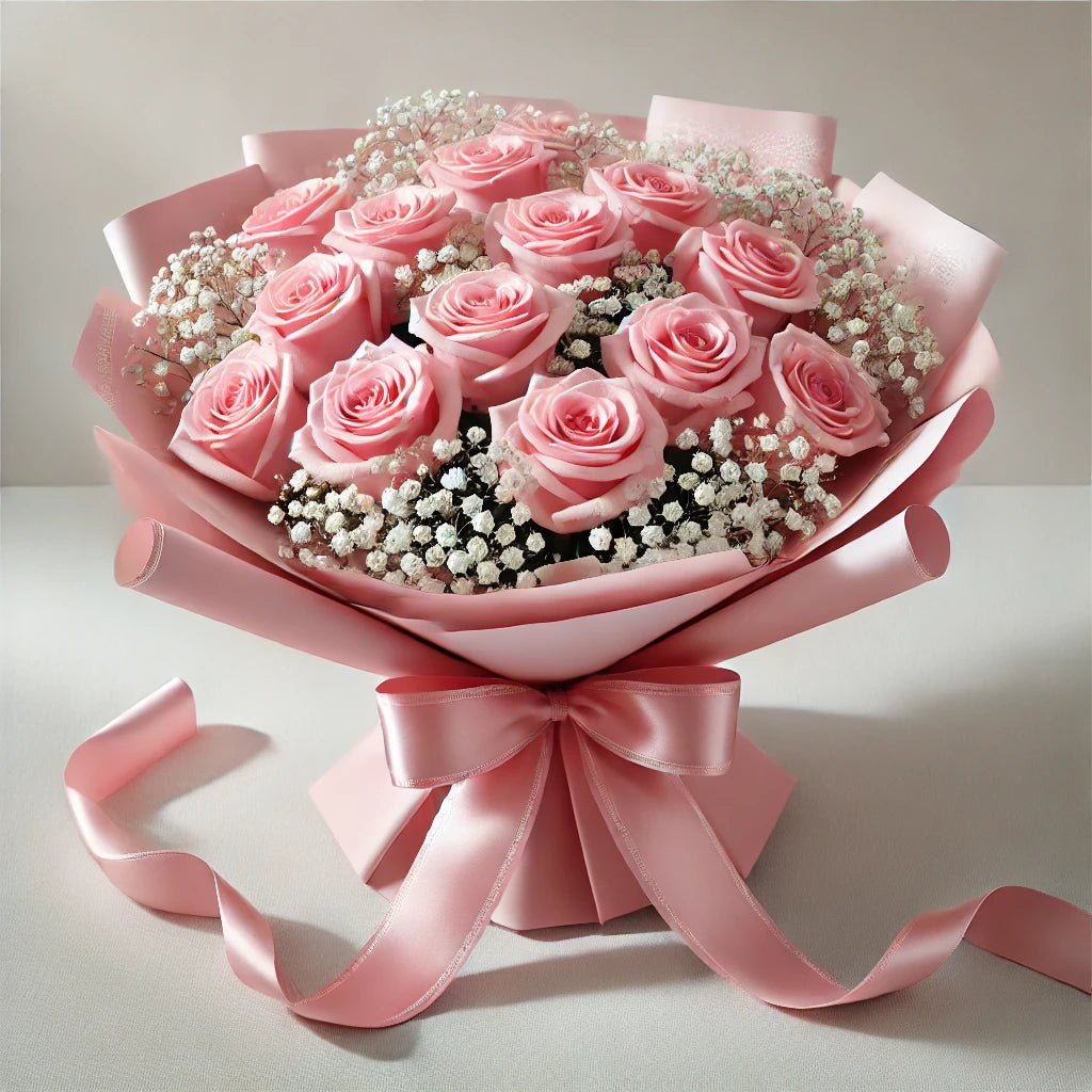 12 Pink Roses Bouquet