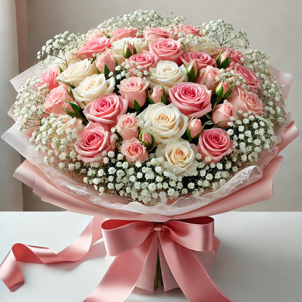 Elegant 30 Pink & White Roses Bouquet