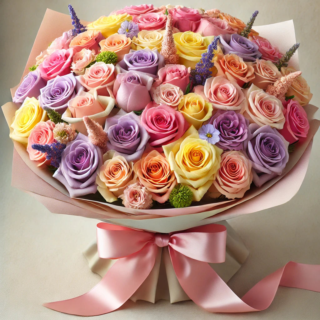 Enchanted Bloom - 50 Wrapped Multicolor Rose Bouquet