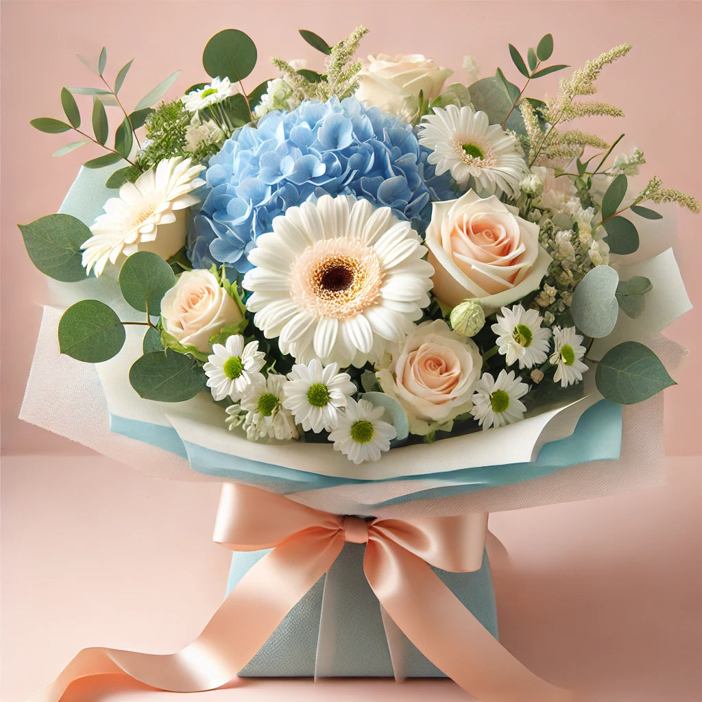 Serenity Bloom - Wrapped White & Blue Bouquet