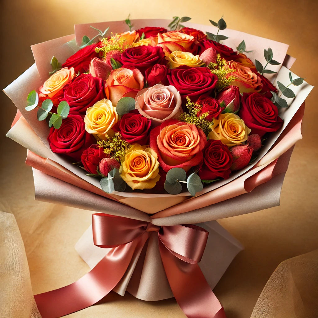 Sunset Radiance - 20 Wrapped Warm-Toned Rose Bouquet