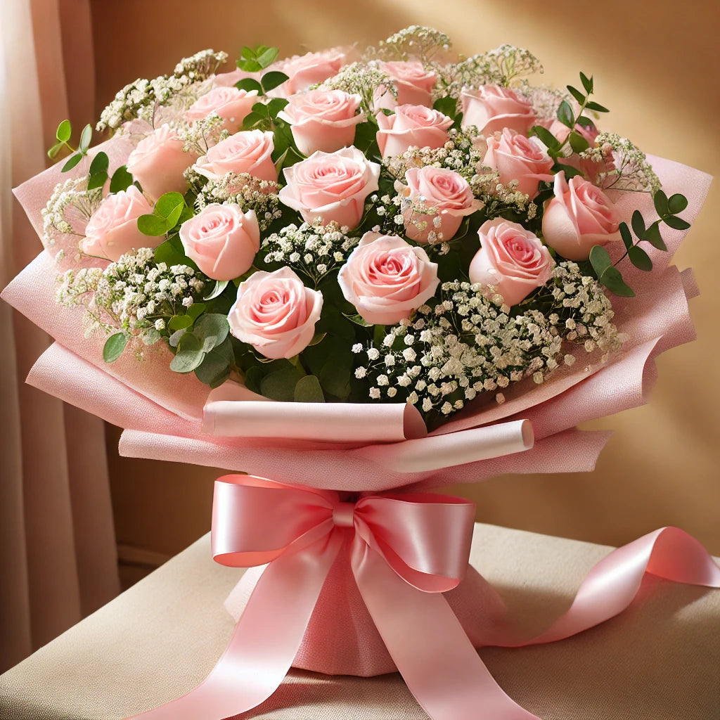 Blush Elegance 24 roses pink bouquet