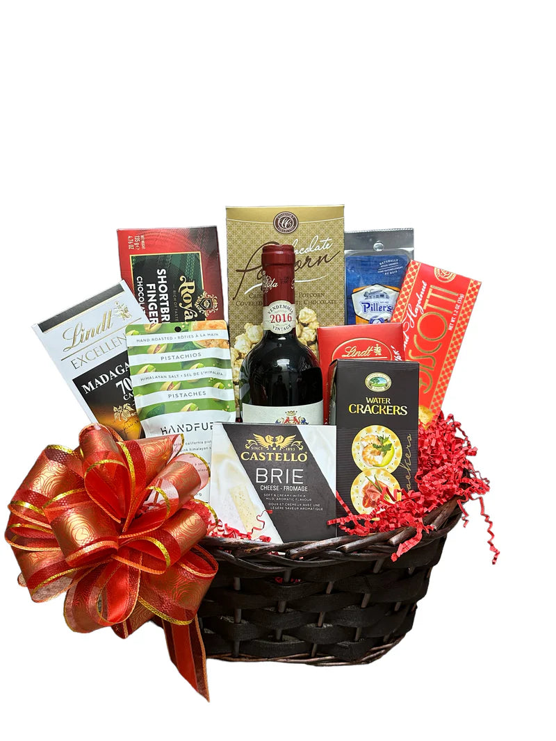 Elegant Wine & Gourmet Delights Gift Basket