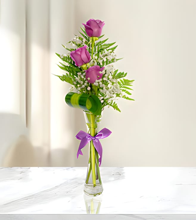 Graceful Lavender Rose in bud vase