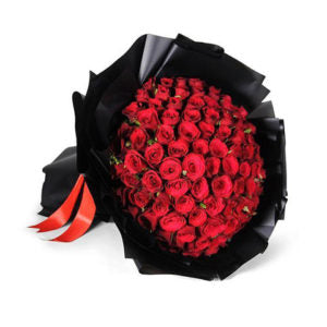 Luxurious 50 Red Rose Bouquet in black wrapping