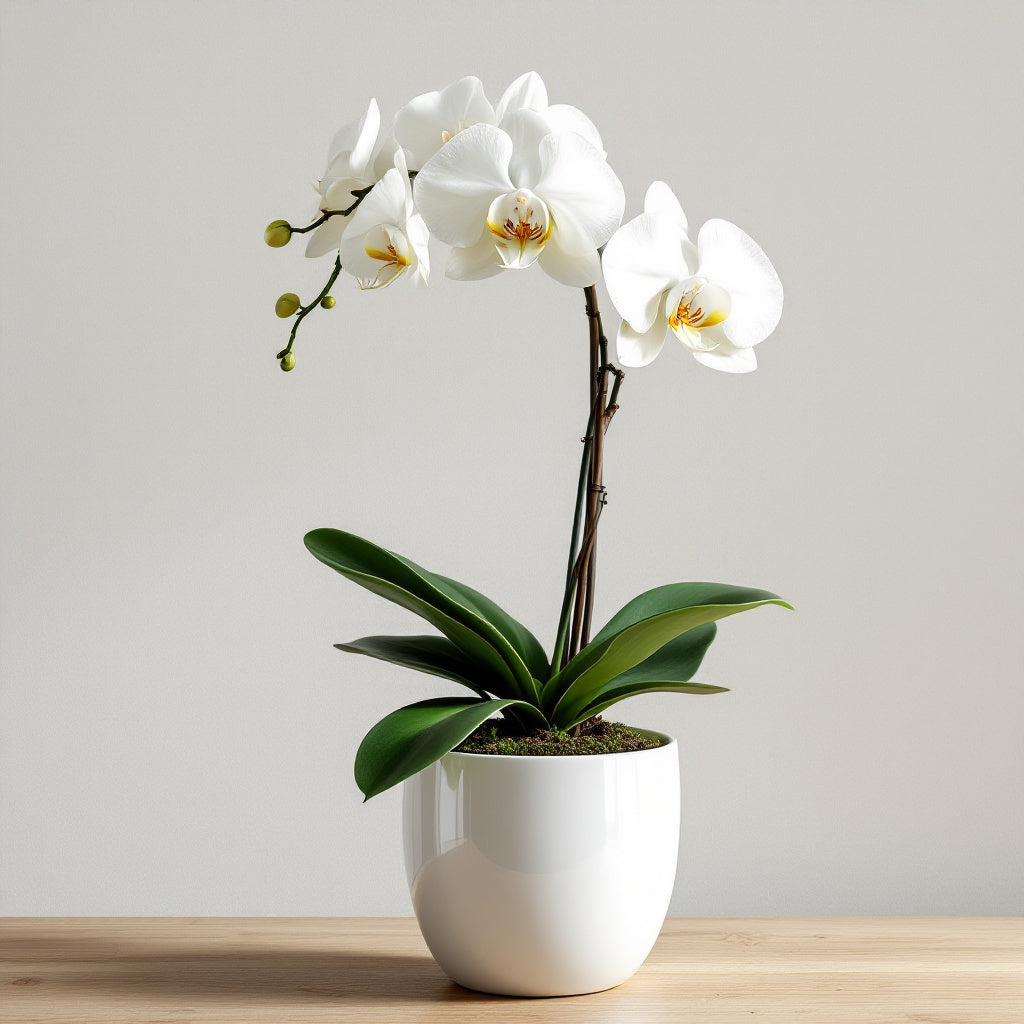 Elegant white Orchid in White Ceramic Pot