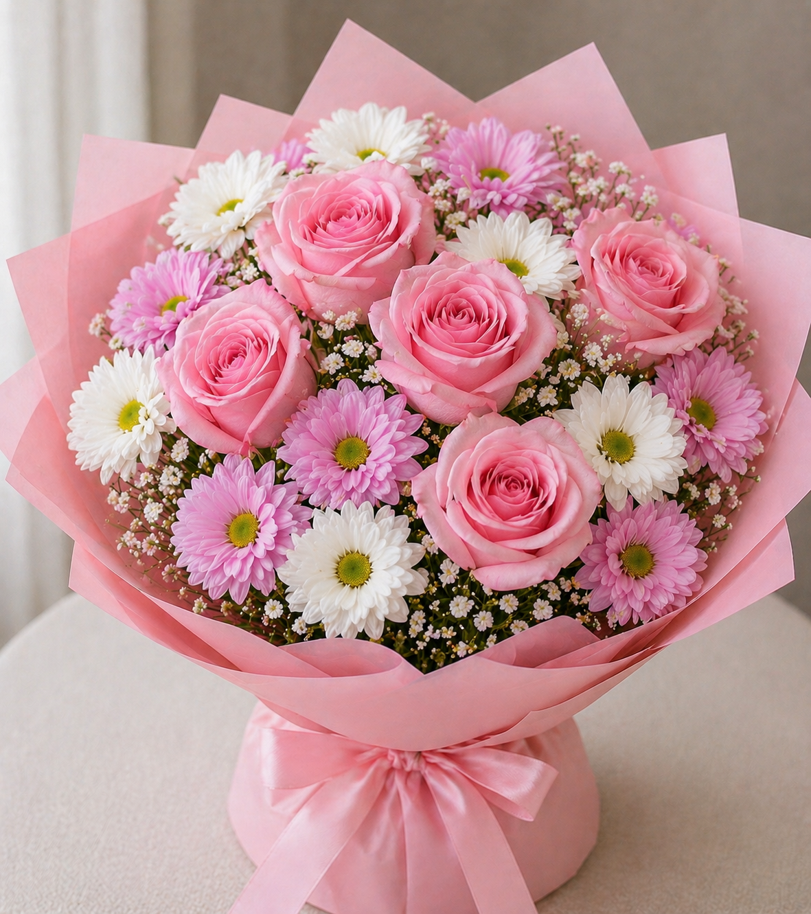 Pink roses &amp; Daisy Mixed Bouquet