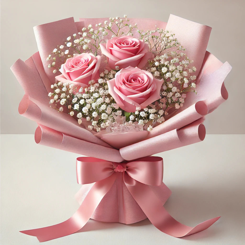 Graceful Pink Roses &amp;amp; Baby’s Breath Bouquet
