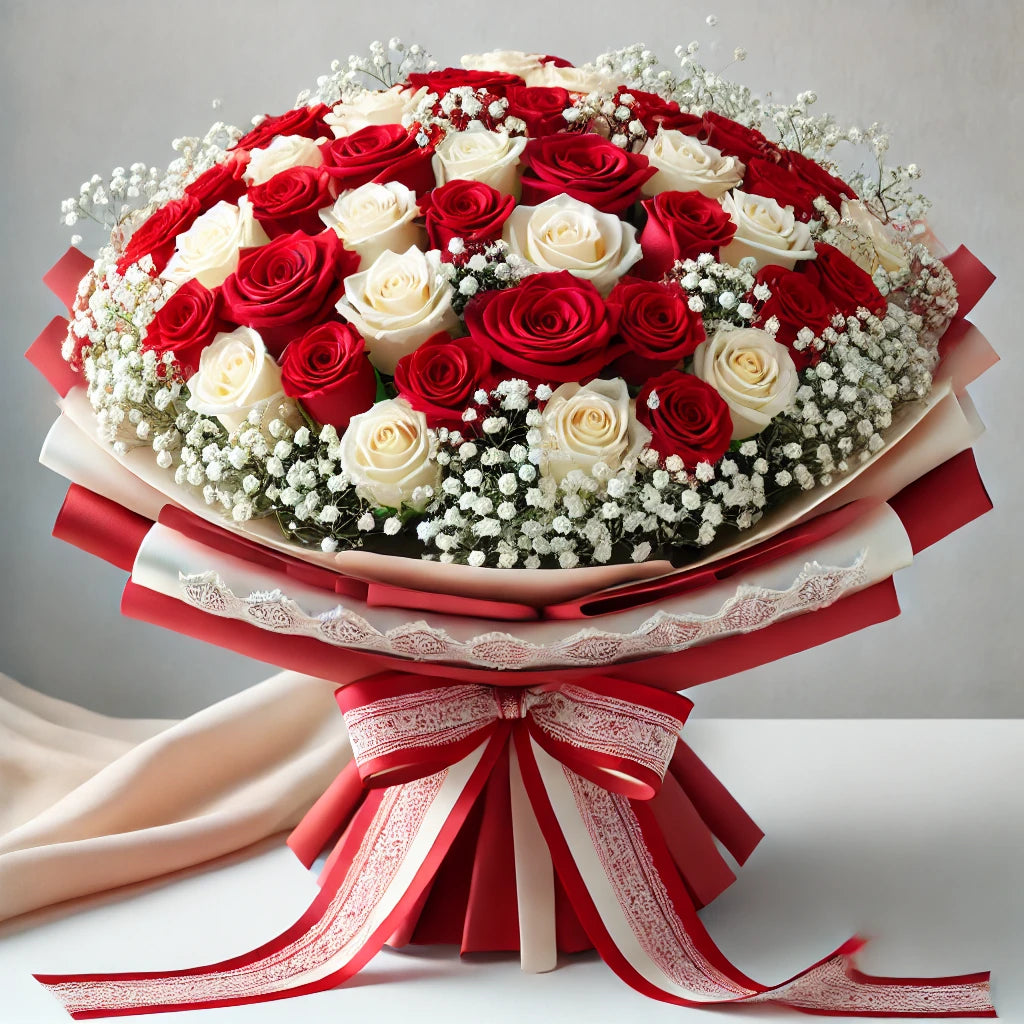 Elegant 30 Red &amp; White Roses Bouquet