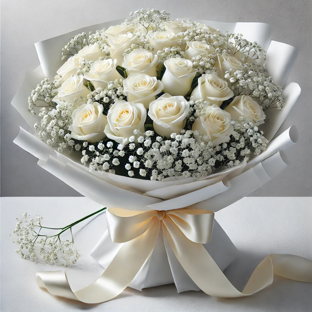Elegant 24 White Roses Bouquet