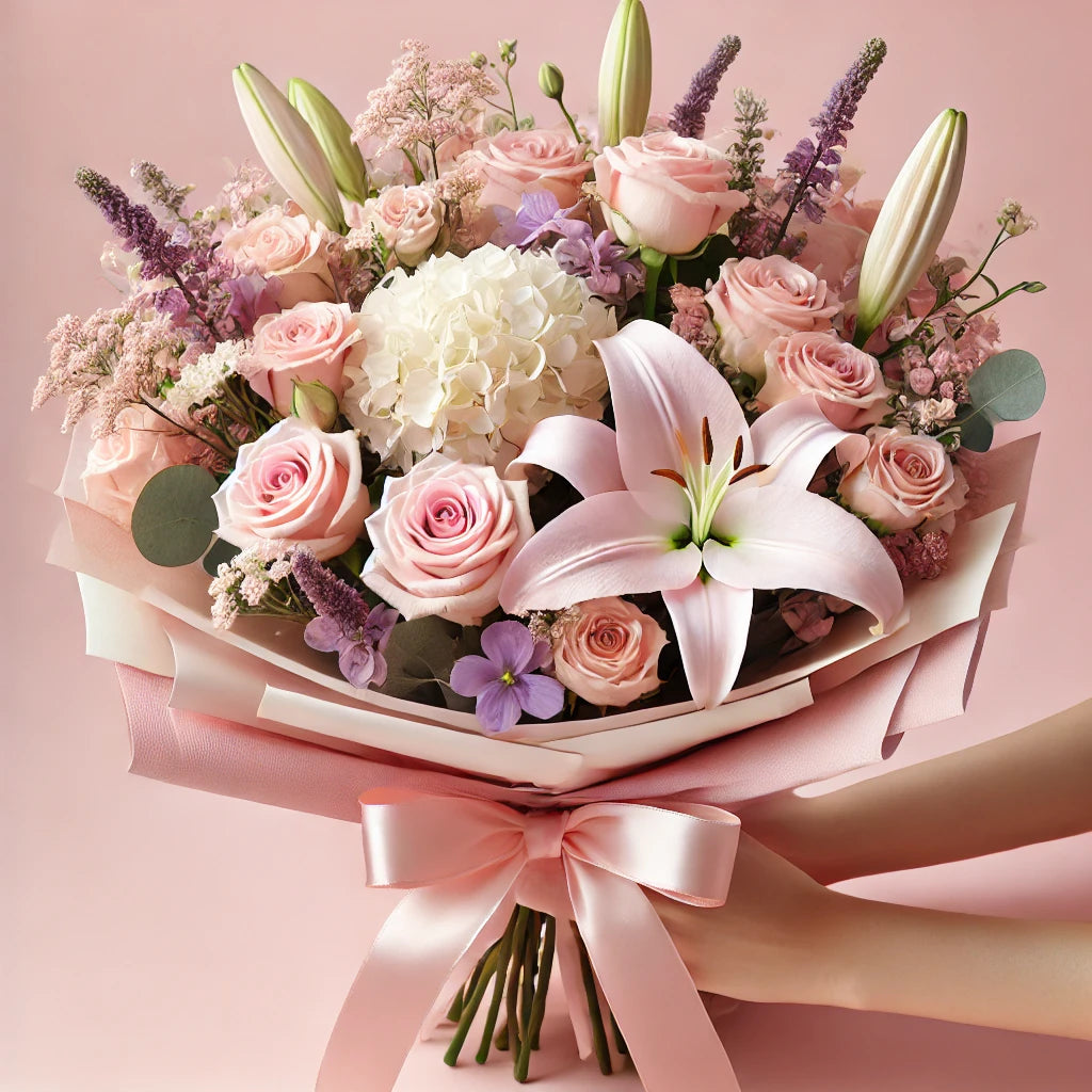 Blushing Elegance - Wrapped Pastel Bouquet
