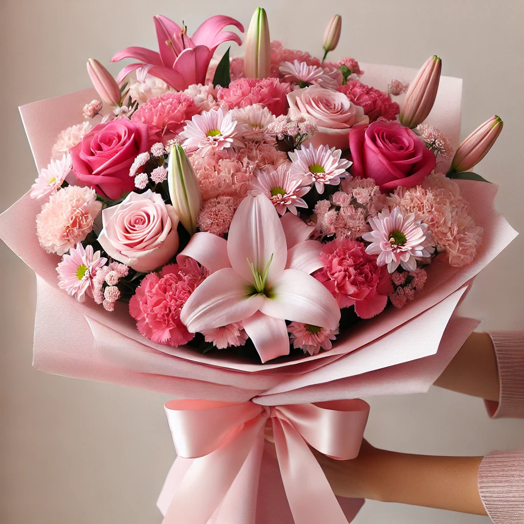 Pink Radiance - Wrapped Rose &amp; Lily Bouquet