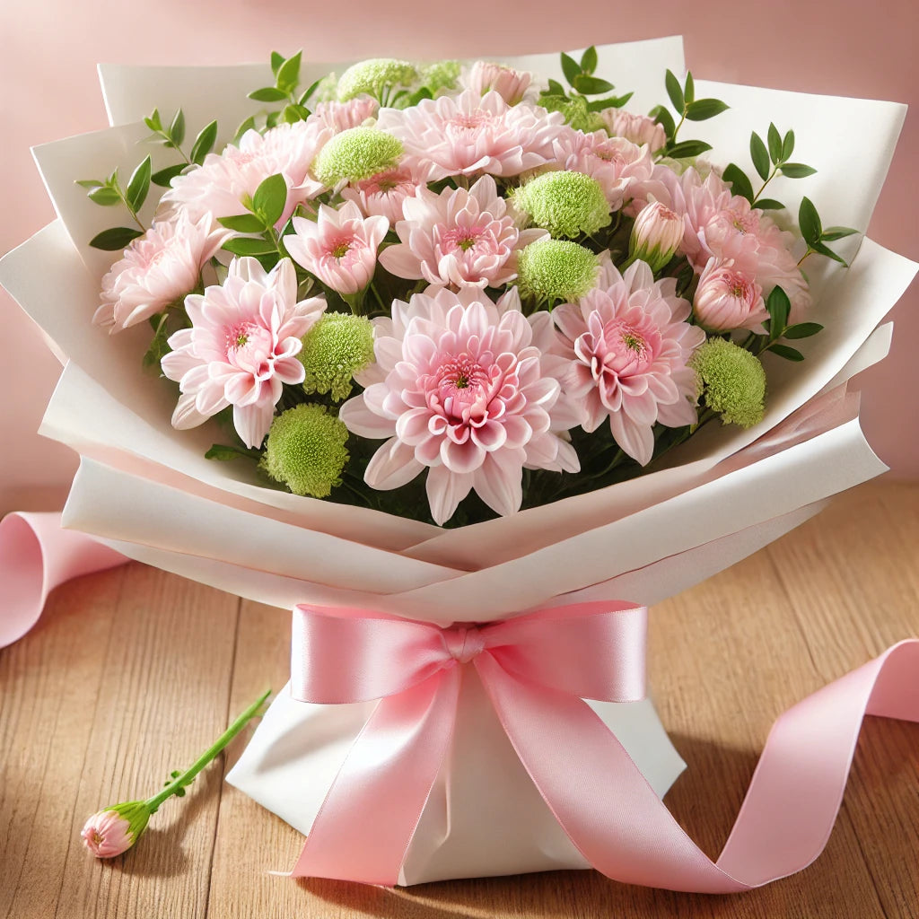 Blushing Charm - Wrapped Pink daisy Bouquet