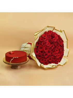 Luxurious Red Roses &amp; Cake Combo